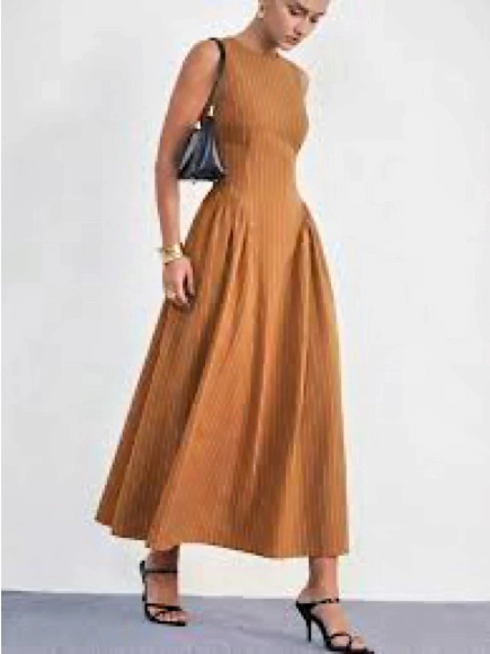 M&S Stripe Drop Waist Sleeveless Maxi Dress Brown